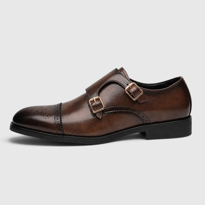 Montarello Men's Dress Shoes, Double Monk Strap, Leather Look