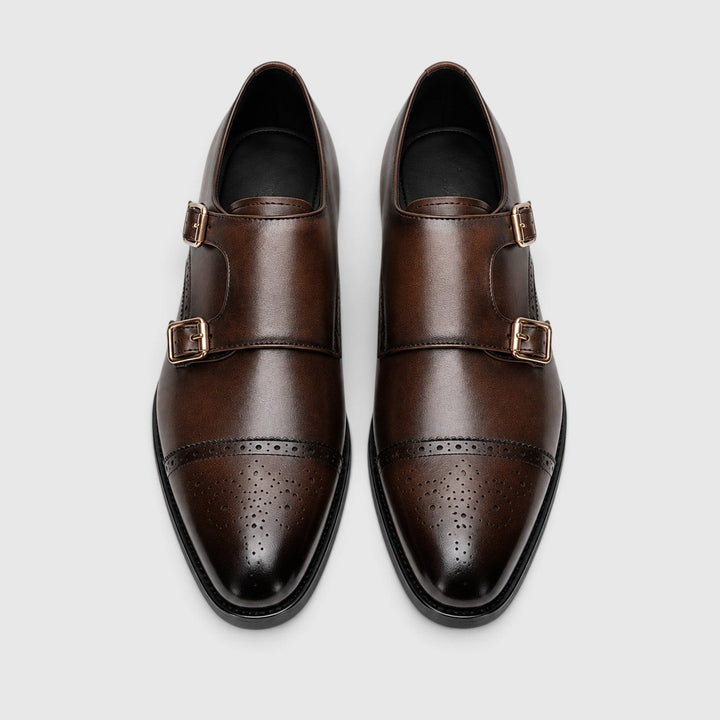 Montarello Men's Dress Shoes, Double Monk Strap, Leather Look