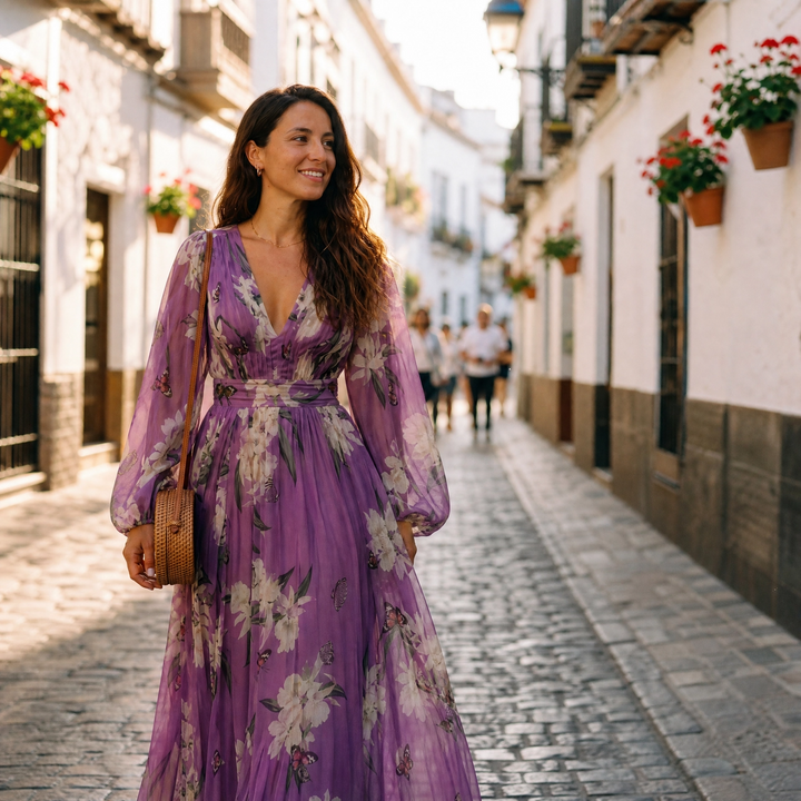 Elena | Women's Floral Maxi Dress with V-Neck and Comfortable Design