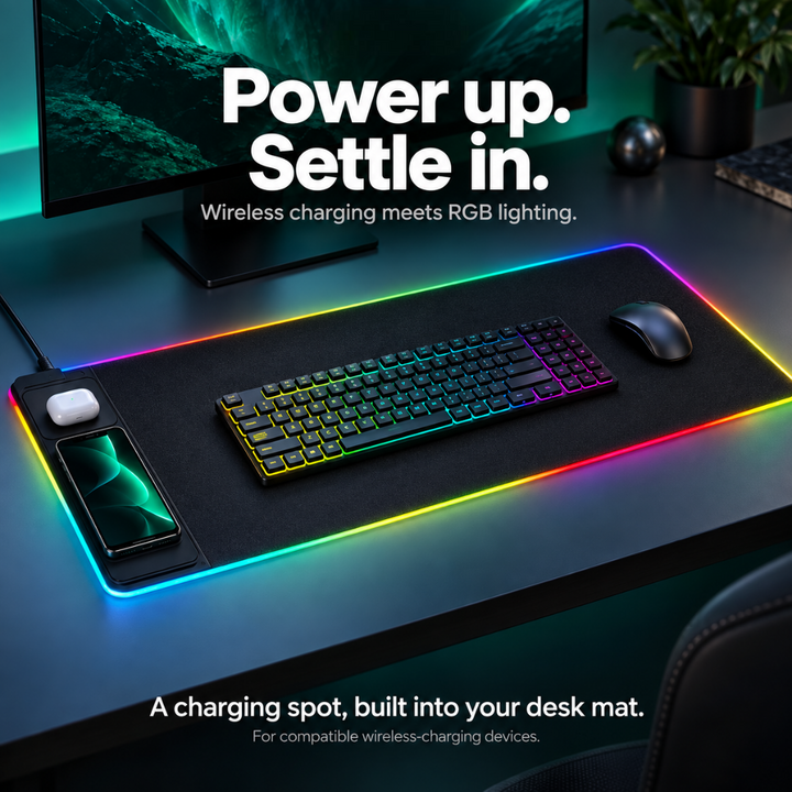 AeroGlow RGB Desk Mat with Charging Function, view 2 - Elena Harper