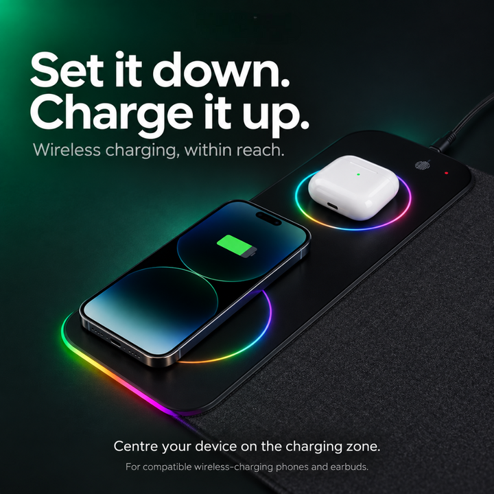 AeroGlow RGB Desk Mat with Charging Function, view 4 - Elena Harper