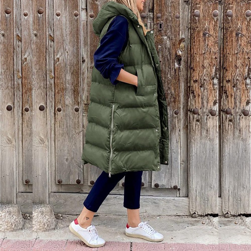 Padded Sleeveless Jacket with Hood for Women