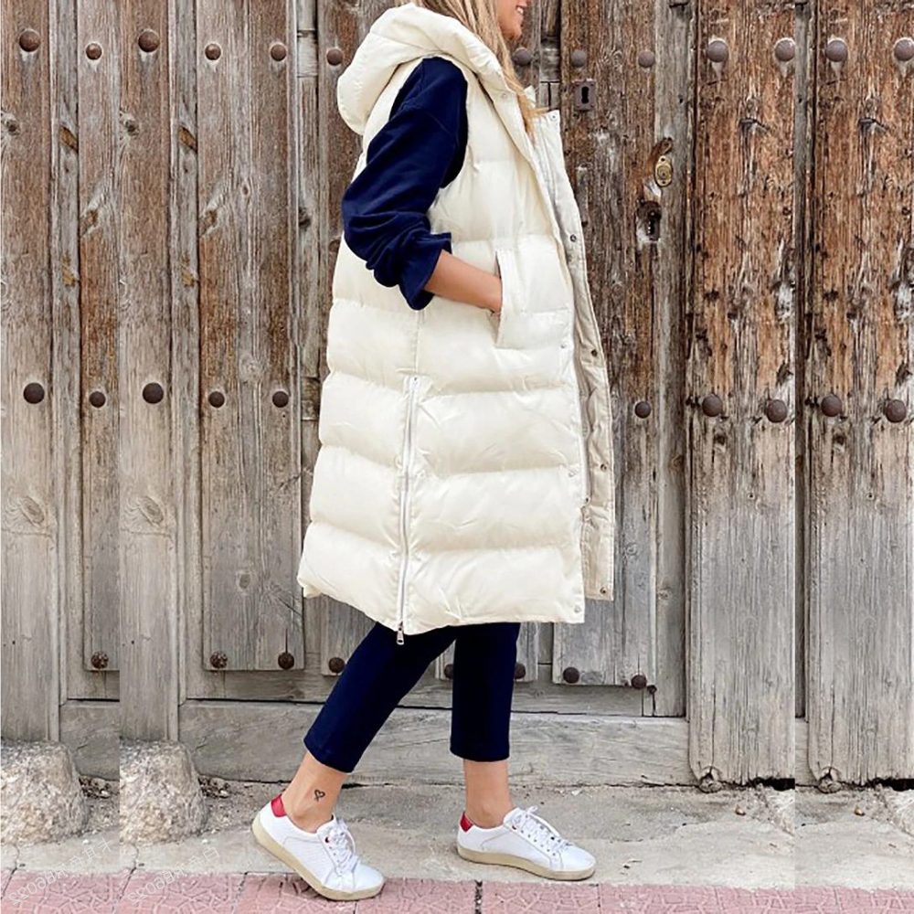Padded Sleeveless Jacket with Hood for Women