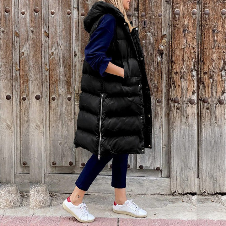 Padded Sleeveless Jacket with Hood for Women