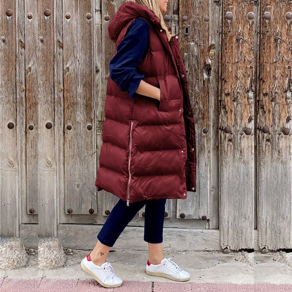 Padded Sleeveless Jacket with Hood for Women