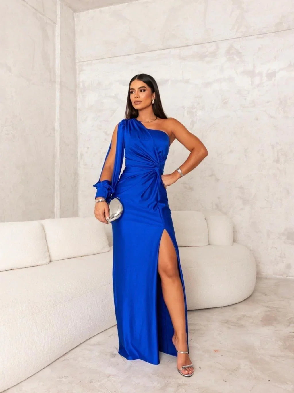 Shannen Elegant Satin One-Shoulder Evening Dress for Women, view 4 - Elena Harper
