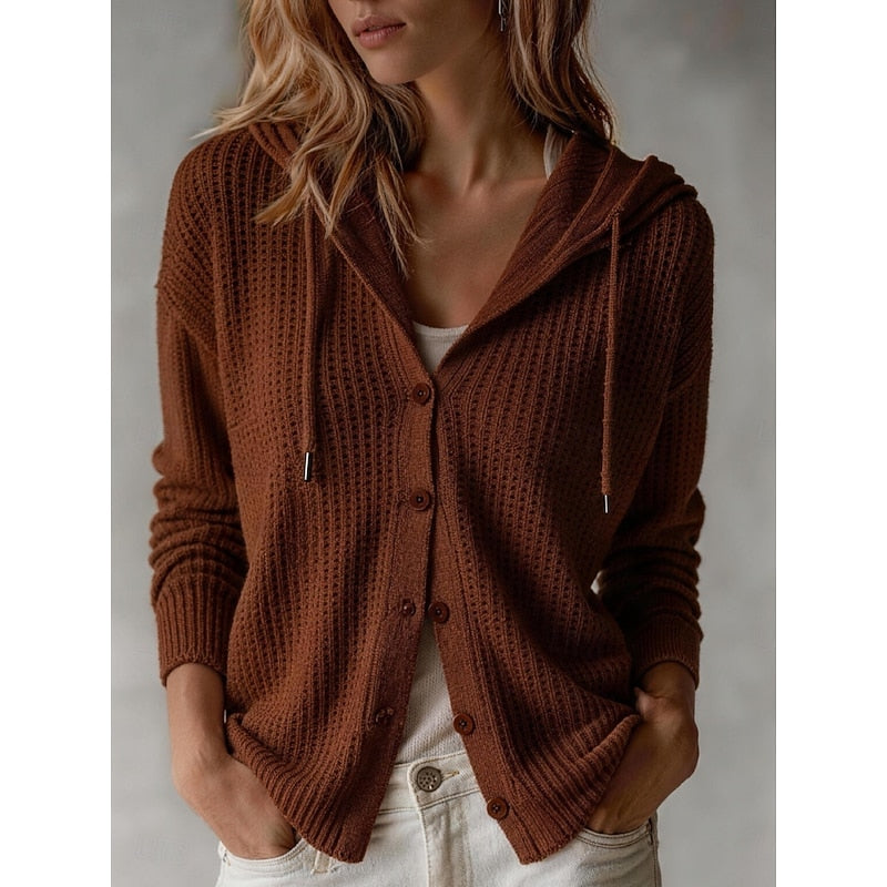 Women's Button-Up Hooded Cardigan - Soft and Practical