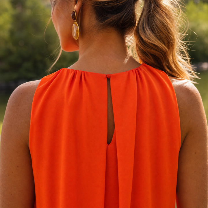 Ella | Sleeveless Midi Dress with High Neck and Flowing Design