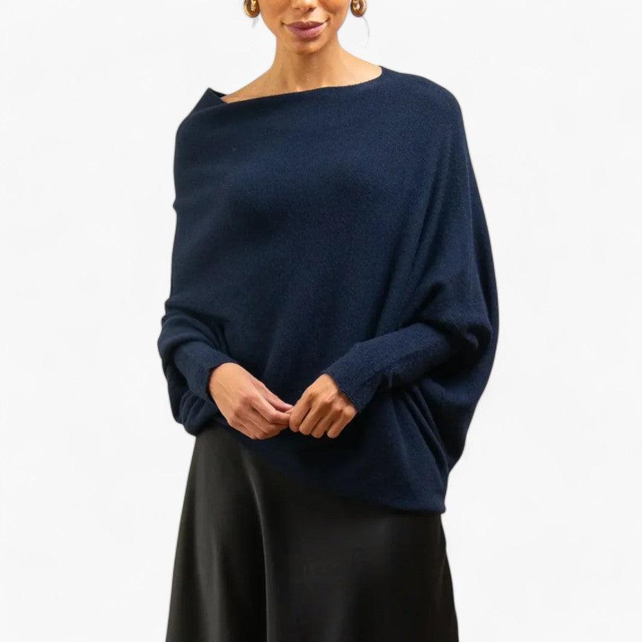 Women's Off-Shoulder Sweater Knitted Oversized Pullover, view 2 - Elena Harper