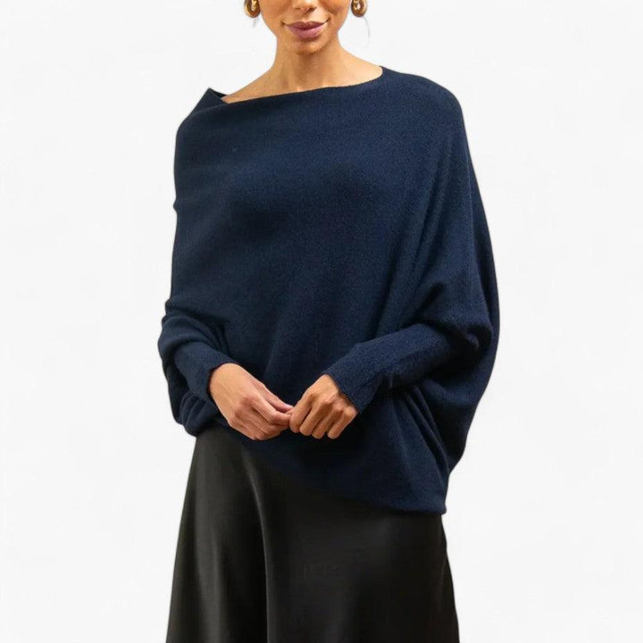 Women's Off-Shoulder Sweater Knitted Oversized Pullover, view 2 - Elena Harper