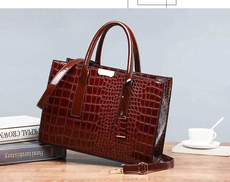 New York Crocodile-Print Leather Handbag