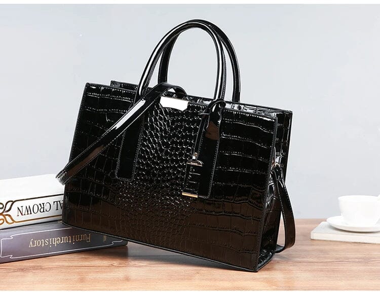 New York Crocodile-Print Leather Handbag