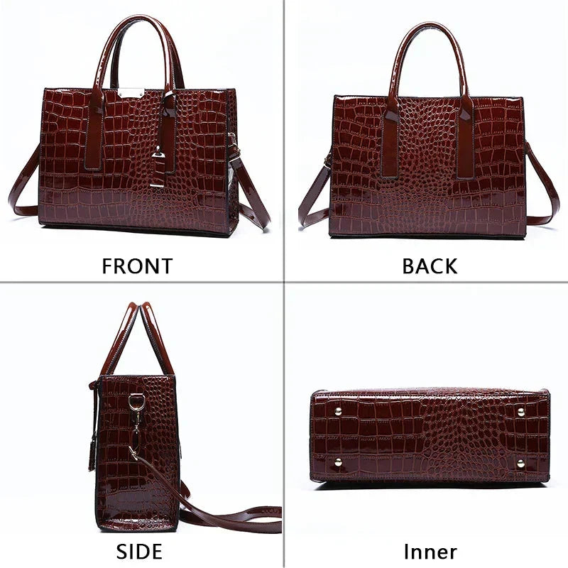 New York Crocodile-Print Leather Handbag