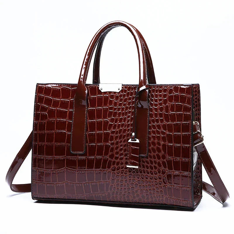 New York Crocodile-Print Leather Handbag