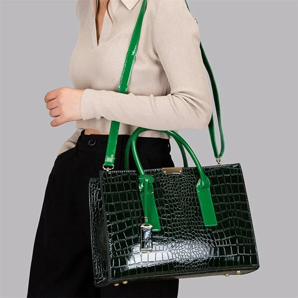 New York Crocodile-Print Leather Handbag