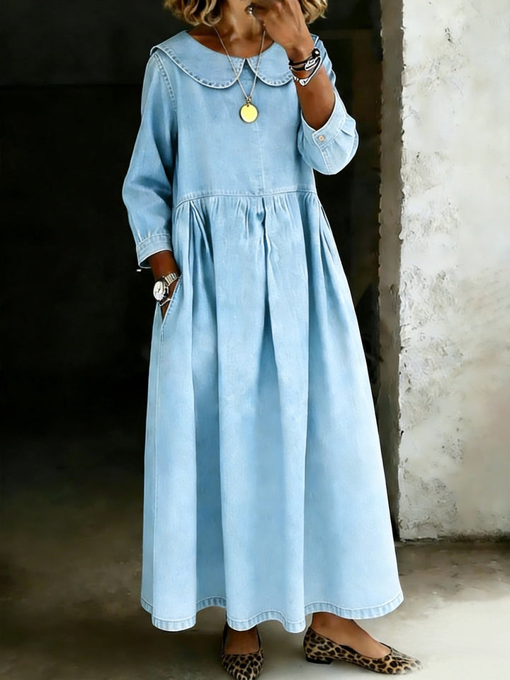 Dasol Jeans Dress with Long Sleeves, view 3 - Elena Harper