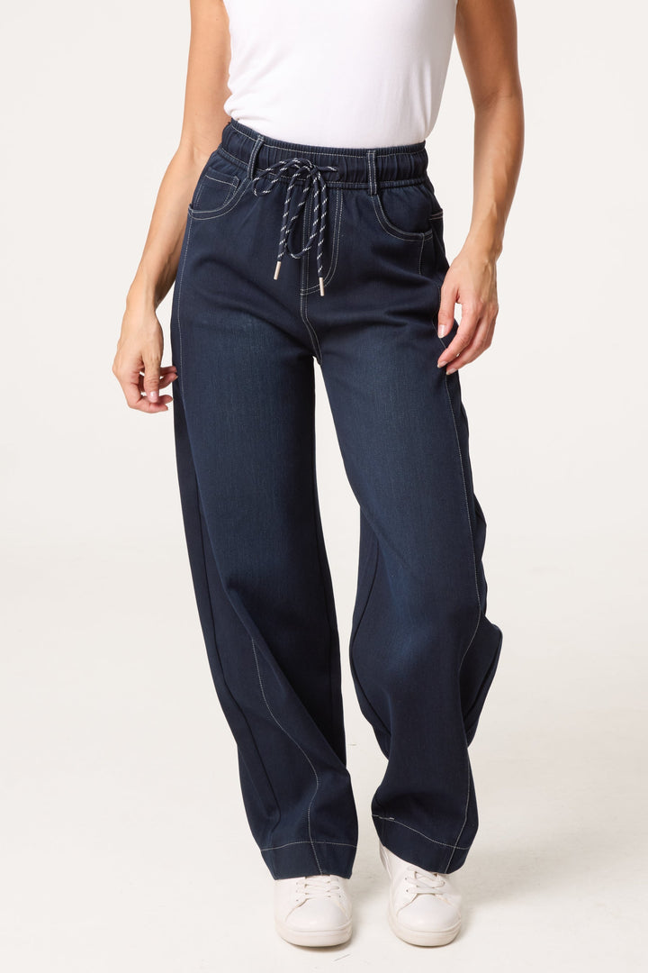 Ladies Barrel Leg Jeans Stretch Denim Indigo - Elena Harper