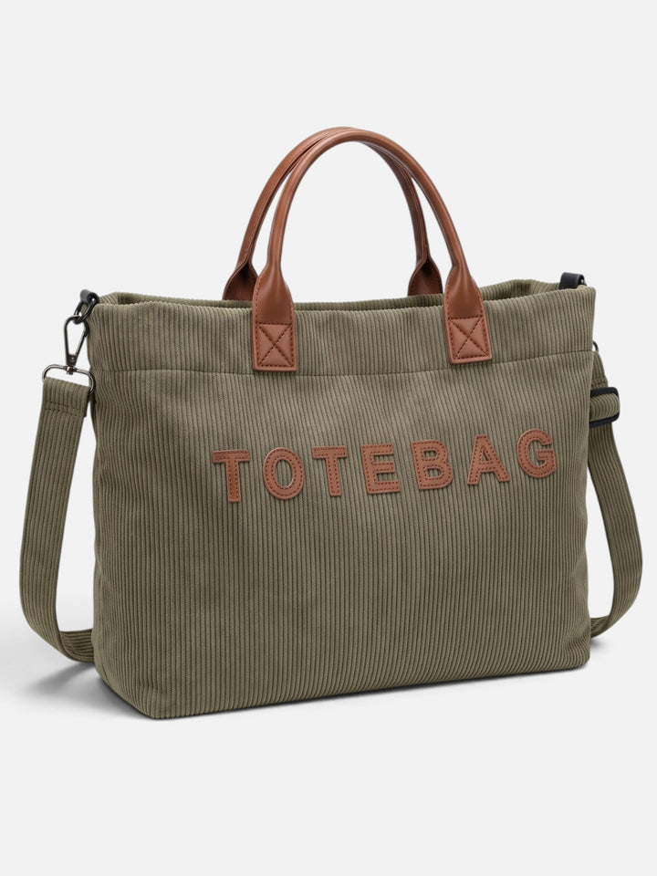 Women's Corduroy Tote Bag with Lettering, view 8 - Elena Harper