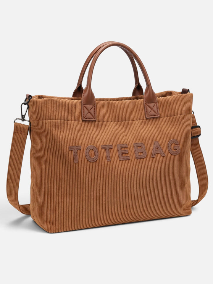Women's Corduroy Tote Bag with Lettering - Elena Harper