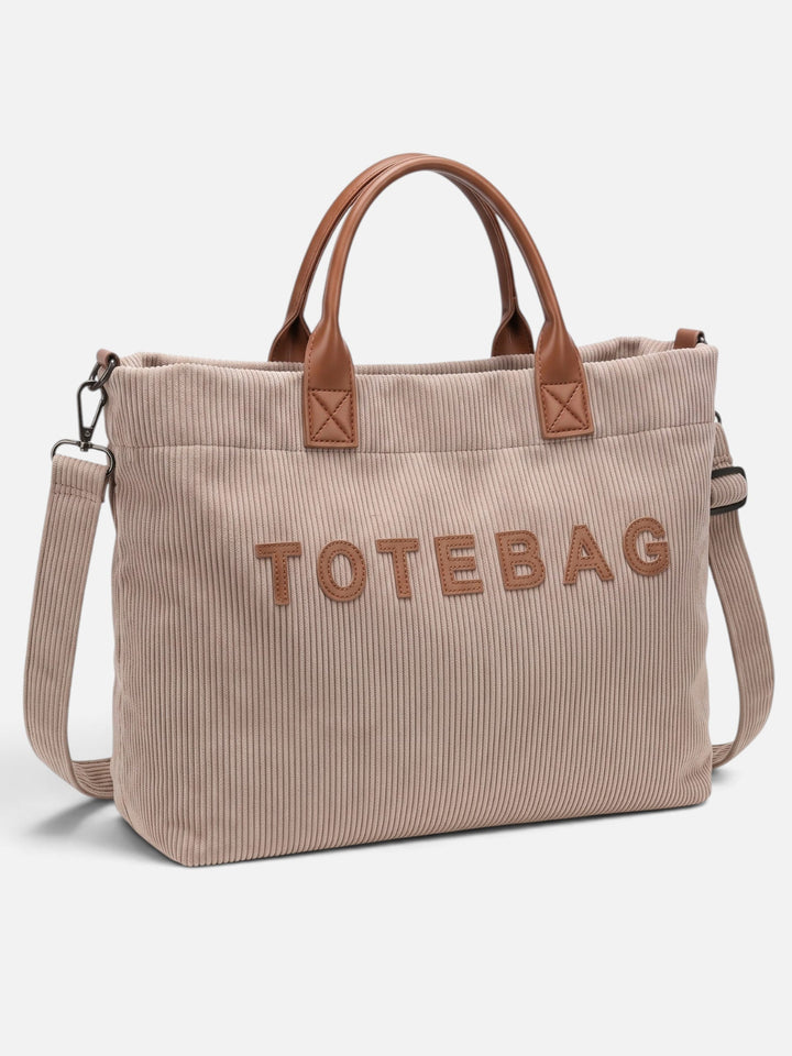 Women's Corduroy Tote Bag with Lettering, view 6 - Elena Harper