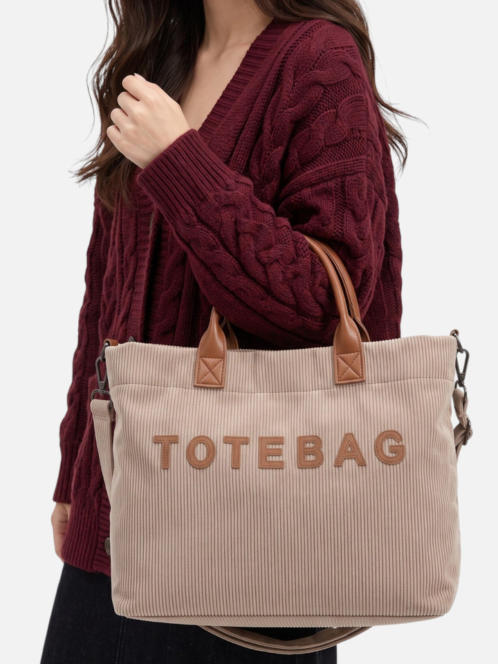 Women's Corduroy Tote Bag with Lettering, view 7 - Elena Harper