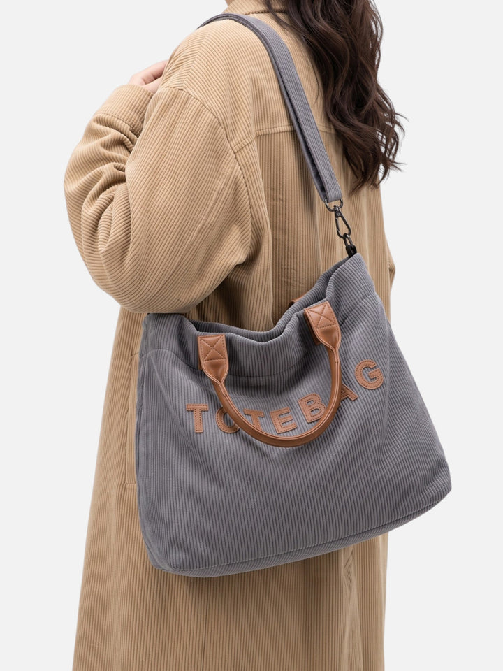 Women's Corduroy Tote Bag with Lettering, view 5 - Elena Harper