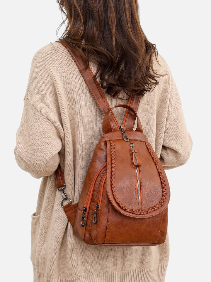 Women's Woven Leather Mini Backpack with Shoulder Strap