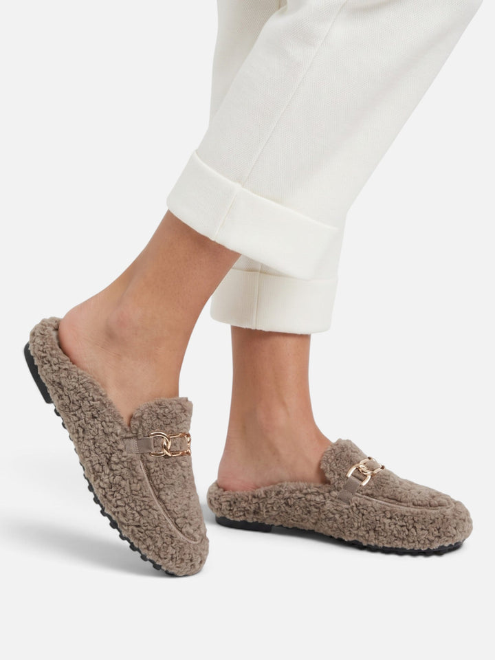 Women's Sherpa Loafer Mules with Chain