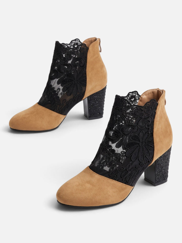 Women's Lace Ankle Boots with Rhinestone Heel, view 8 - Elena Harper