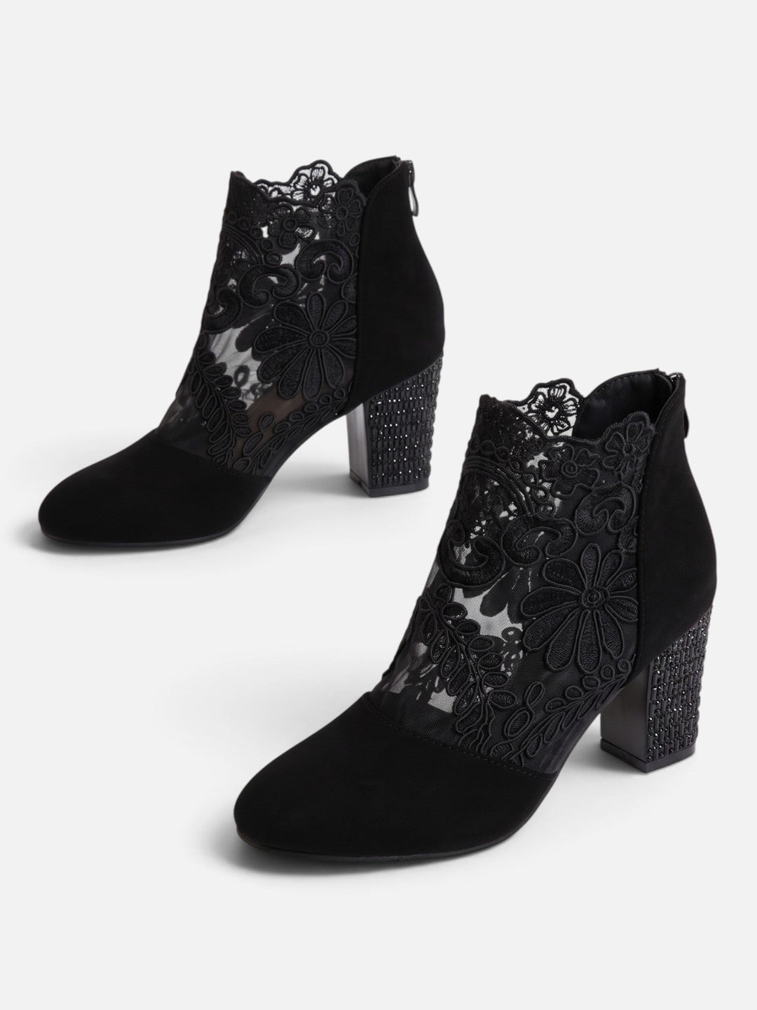 Women's Lace Ankle Boots with Rhinestone Heel - Elena Harper