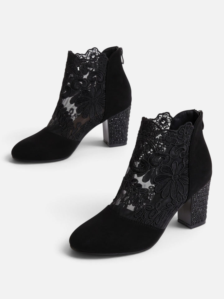 Women's Lace Ankle Boots with Rhinestone Heel - Elena Harper