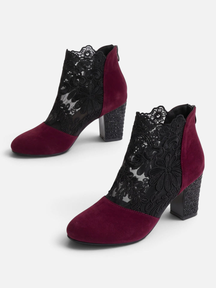 Women's Lace Ankle Boots with Rhinestone Heel, view 4 - Elena Harper
