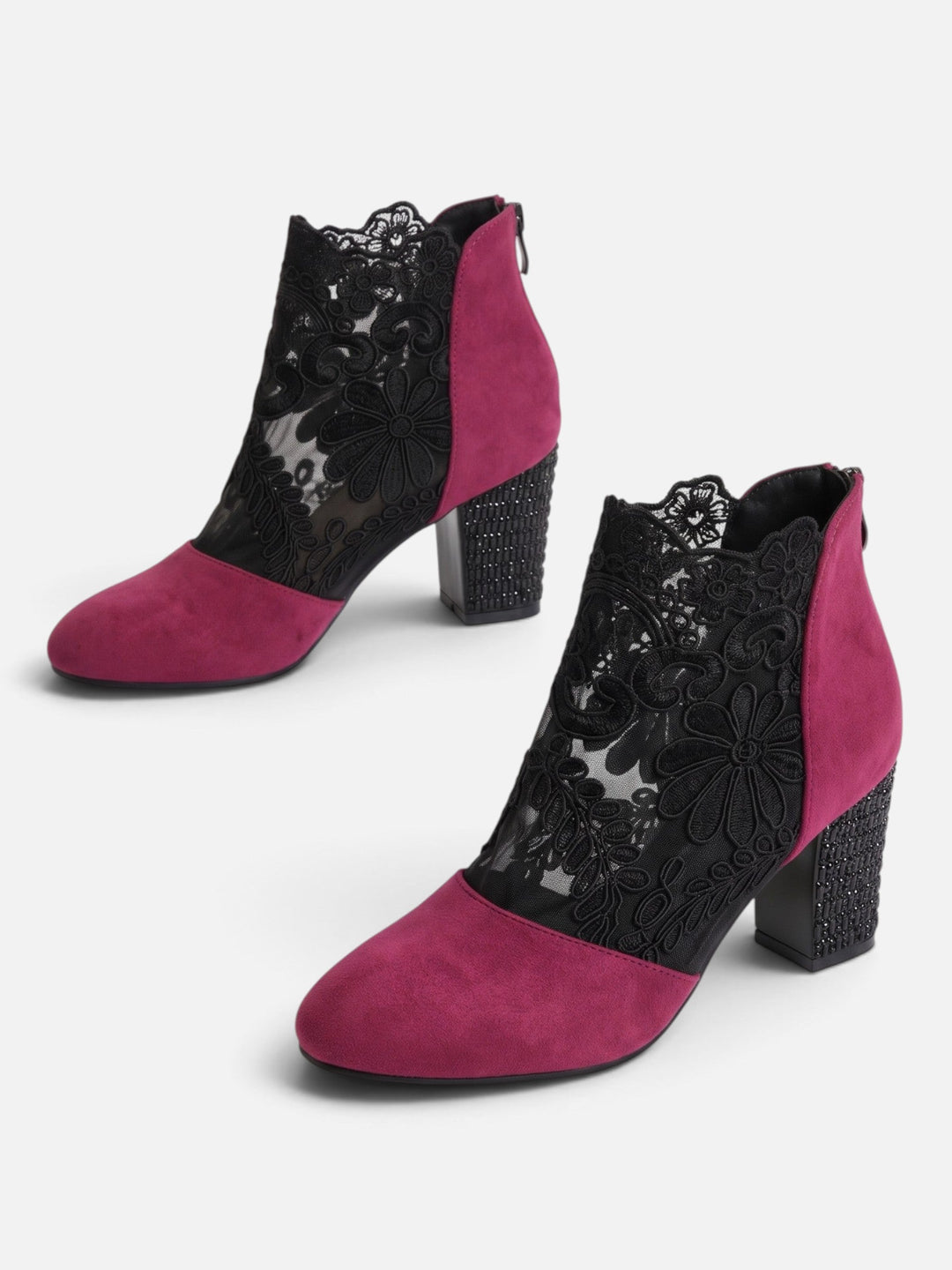 Women's Lace Ankle Boots with Rhinestone Heel, view 6 - Elena Harper