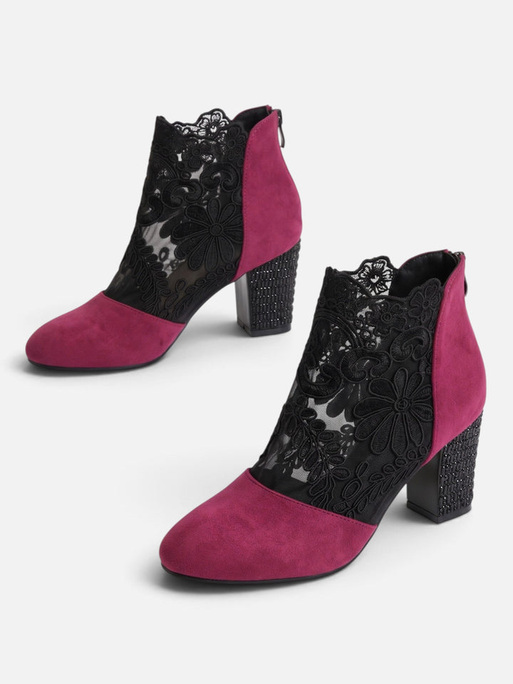 Women's Lace Ankle Boots with Rhinestone Heel, view 6 - Elena Harper