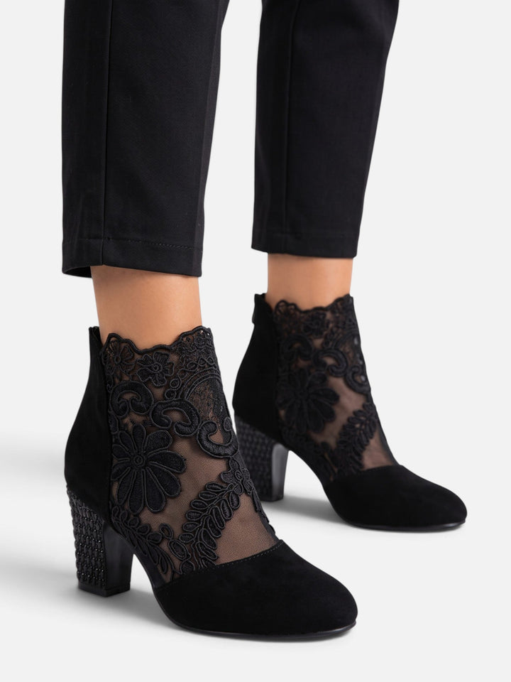 Women's Lace Ankle Boots with Rhinestone Heel, view 2 - Elena Harper