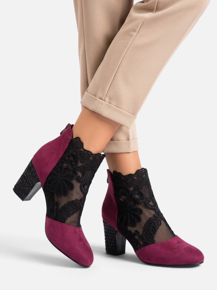 Women's Lace Ankle Boots with Rhinestone Heel, view 7 - Elena Harper