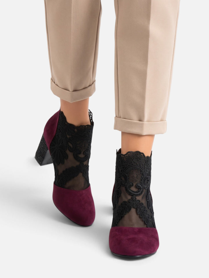 Women's Lace Ankle Boots with Rhinestone Heel, view 5 - Elena Harper