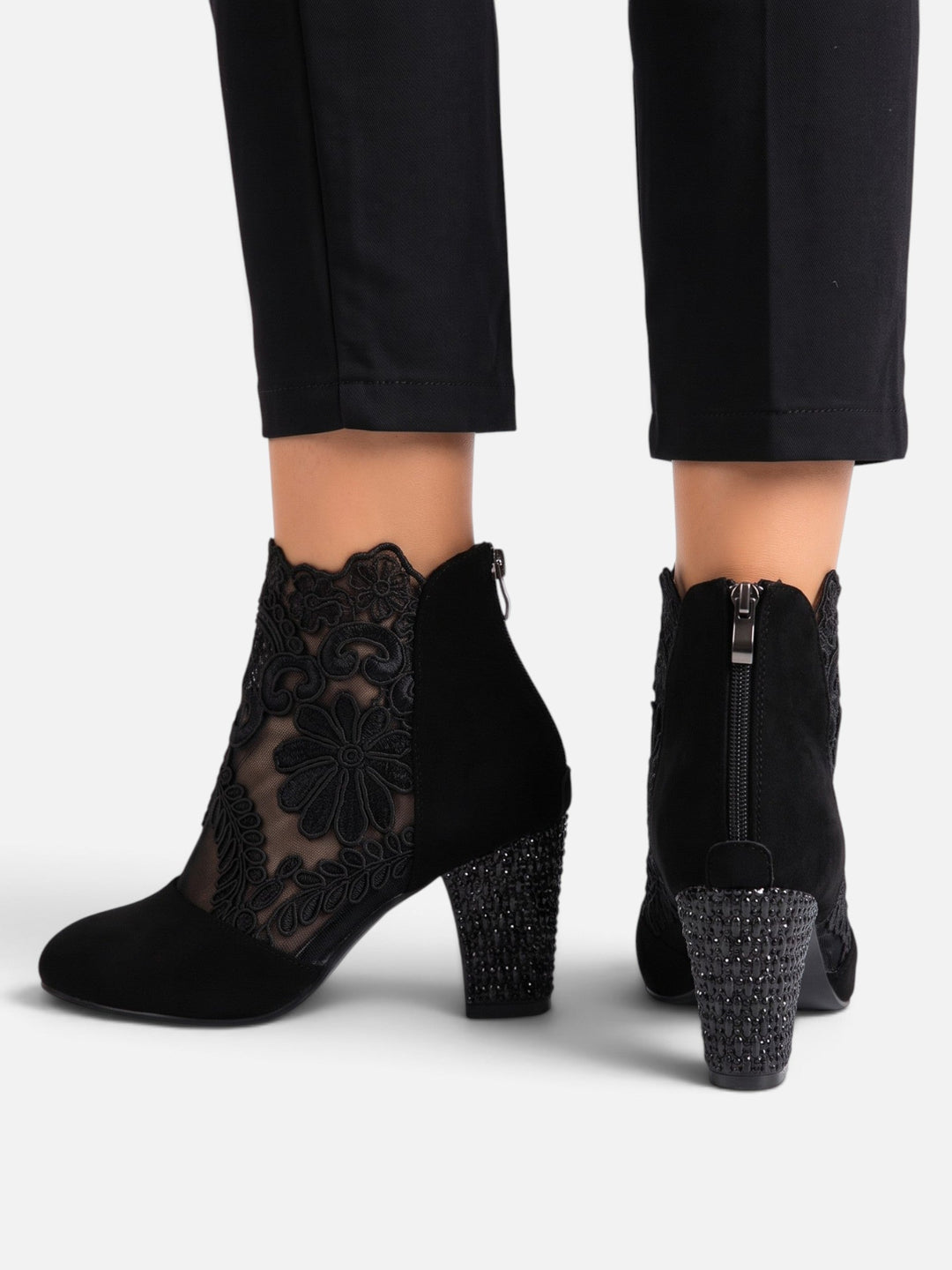 Women's Lace Ankle Boots with Rhinestone Heel, view 3 - Elena Harper
