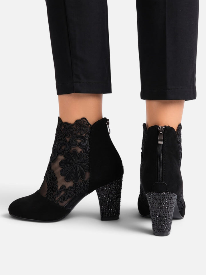 Women's Lace Ankle Boots with Rhinestone Heel, view 3 - Elena Harper