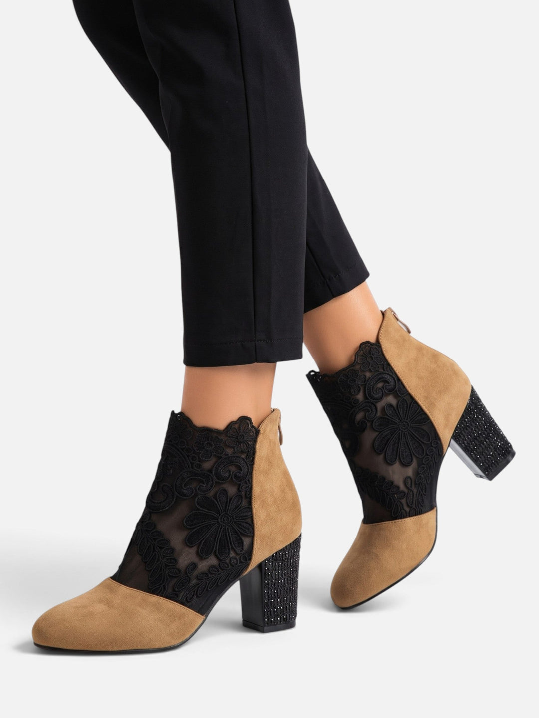 Women's Lace Ankle Boots with Rhinestone Heel, view 9 - Elena Harper