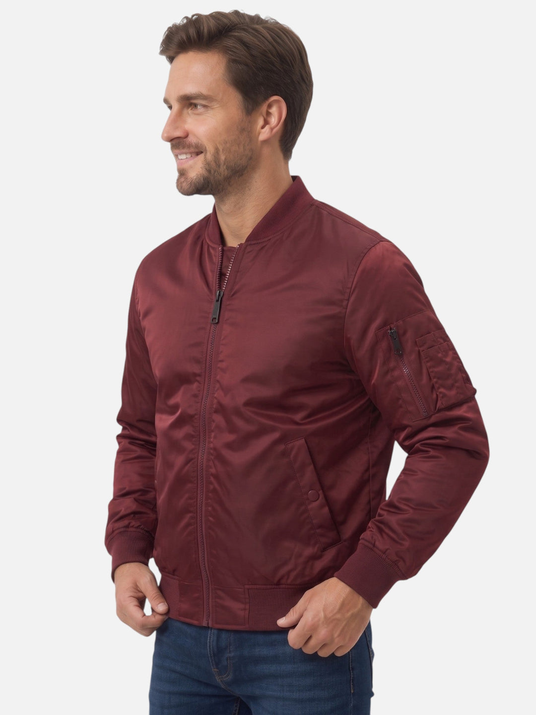 Men's Zip-Up Windproof Bomber Jacket, view 6 - Elena Harper