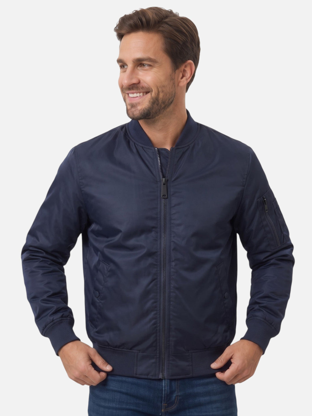 Men's Zip-Up Windproof Bomber Jacket, view 7 - Elena Harper
