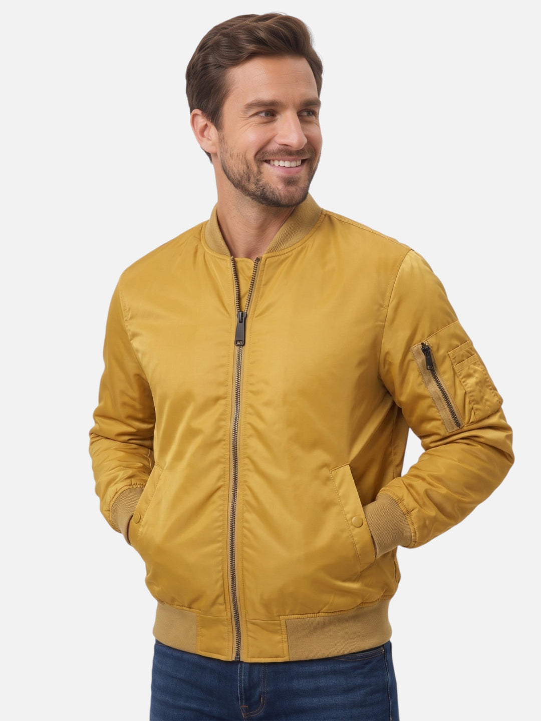 Men's Zip-Up Windproof Bomber Jacket, view 3 - Elena Harper