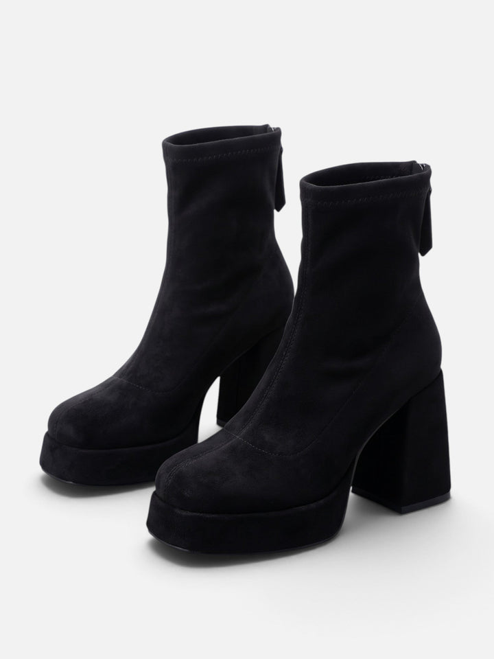 Women's Faux Suede Platform Ankle Boots with Block Heel