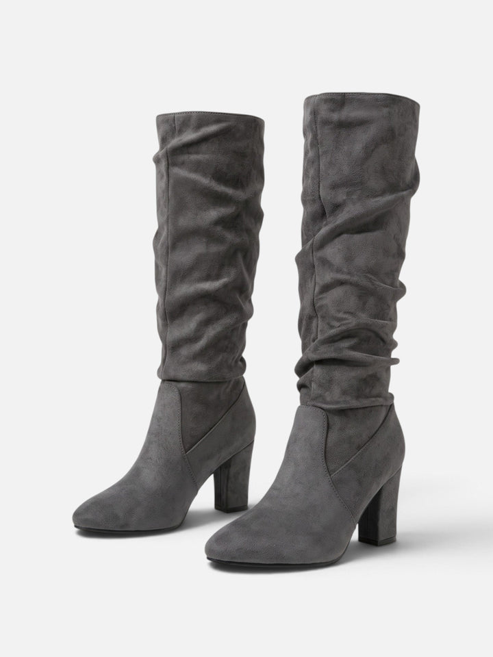 Women's Faux Suede Slouchy Block Heel Boots, view 10 - Elena Harper