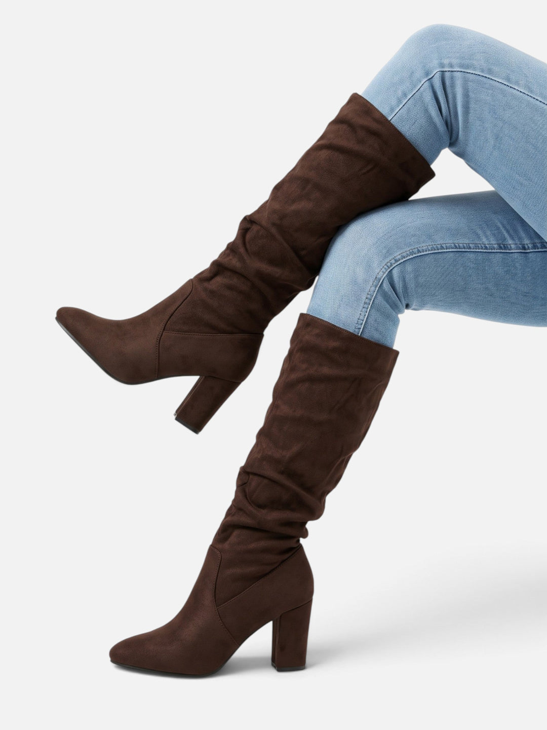 Women's Faux Suede Slouchy Block Heel Boots, view 9 - Elena Harper