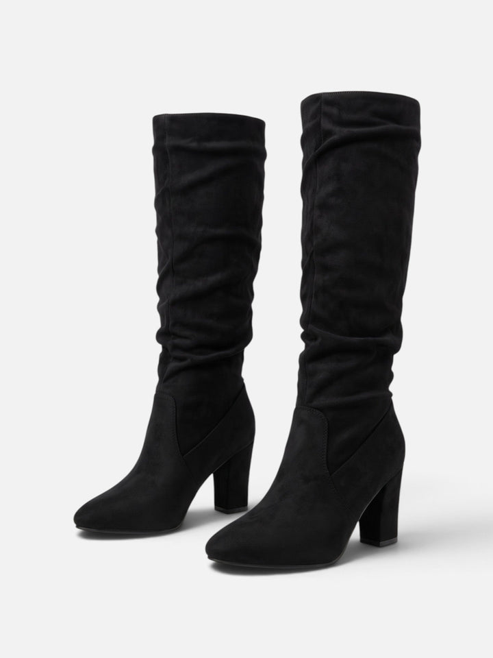 Women's Faux Suede Slouchy Block Heel Boots, view 3 - Elena Harper