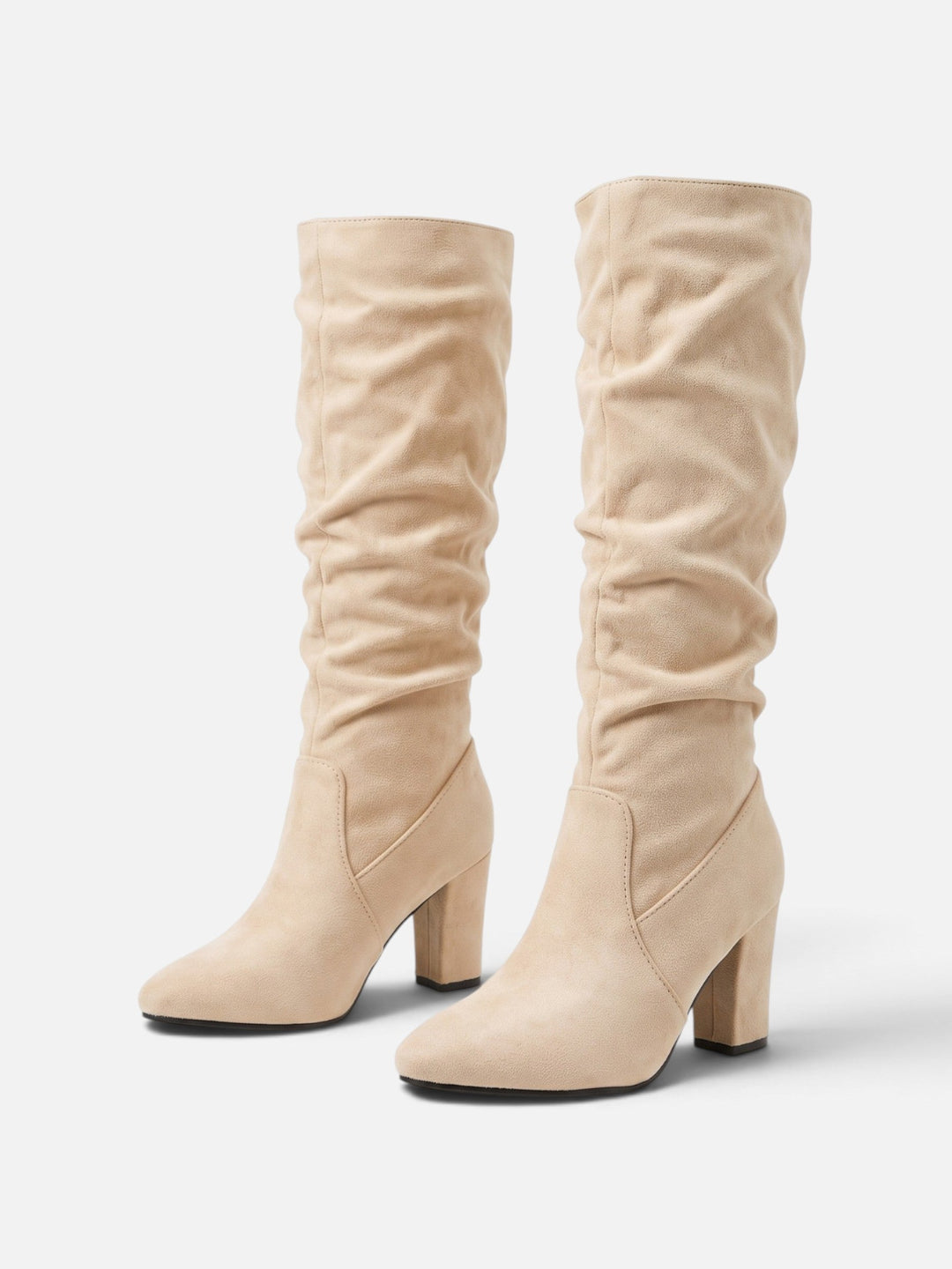 Women's Faux Suede Slouchy Block Heel Boots, view 4 - Elena Harper