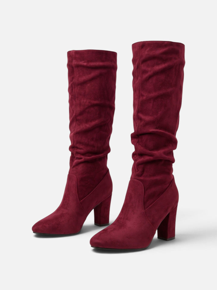 Women's Faux Suede Slouchy Block Heel Boots, view 6 - Elena Harper