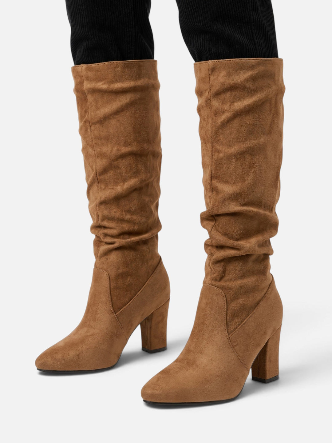 Women's Faux Suede Slouchy Block Heel Boots, view 2 - Elena Harper